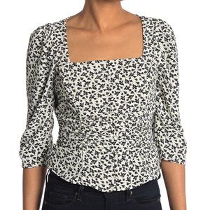 ASTR Button Front Ruched Floral Top Size Medium